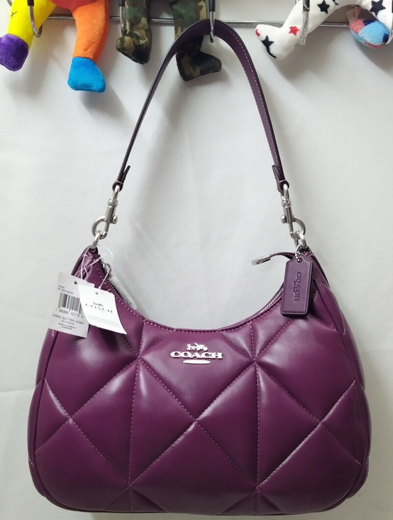 Coach Handbags - Coach Teri Hobo Diamond Deep Berry Quilted Leather Zipper Shoulder Bag -NWT $528